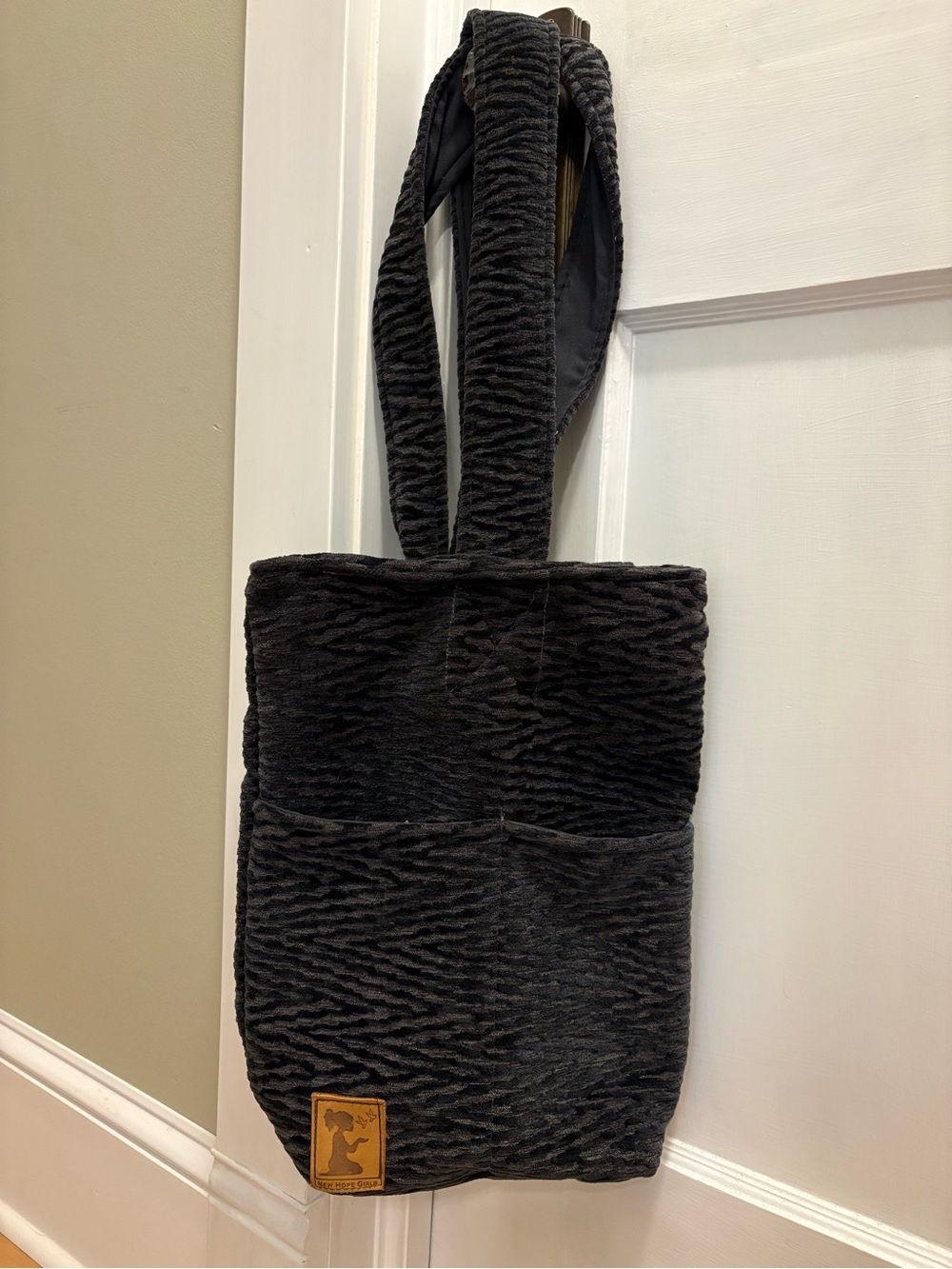 Black Textured Convertable Hobo Backpack Bag with Front Pockets